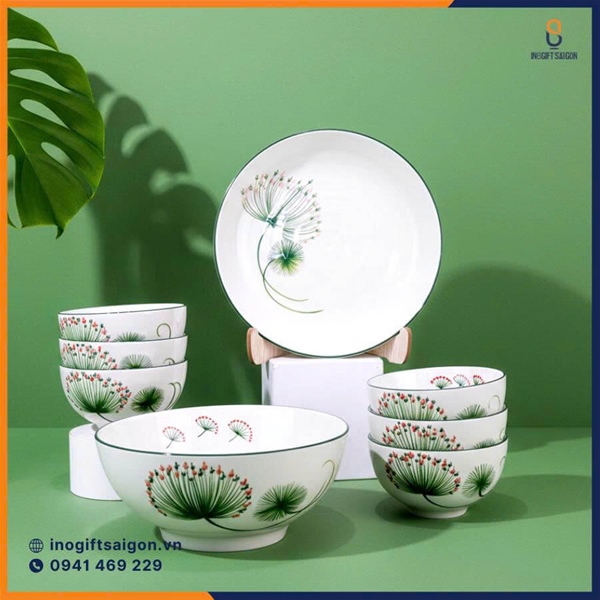 Bộ bàn ăn Bát Tràng họa tiết Bồ Công Anh