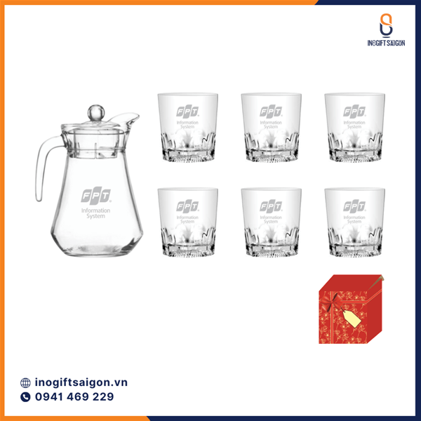 Bộ ly thủy tinh 6 cái in logo: Quà tặng doanh nghiệp trọn gói
